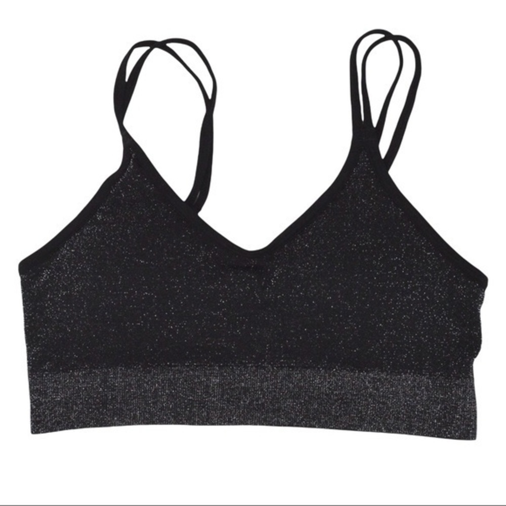 6ixty8ight Black‎ Shimmer Padded Double Strap Bralette, Medium